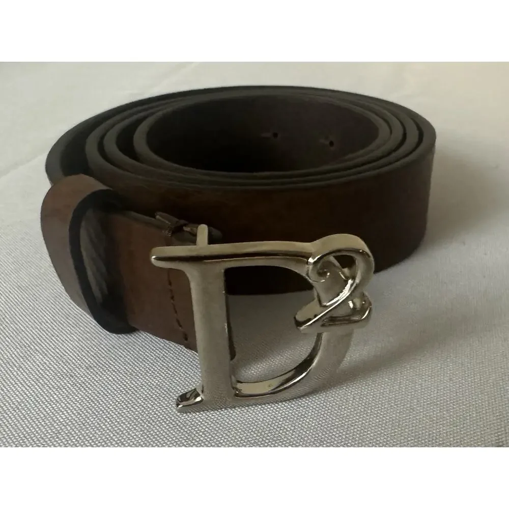 New Dsquared2 Brown Leather Silver Statement Plaque Belt Size 105cm/40” $395.00